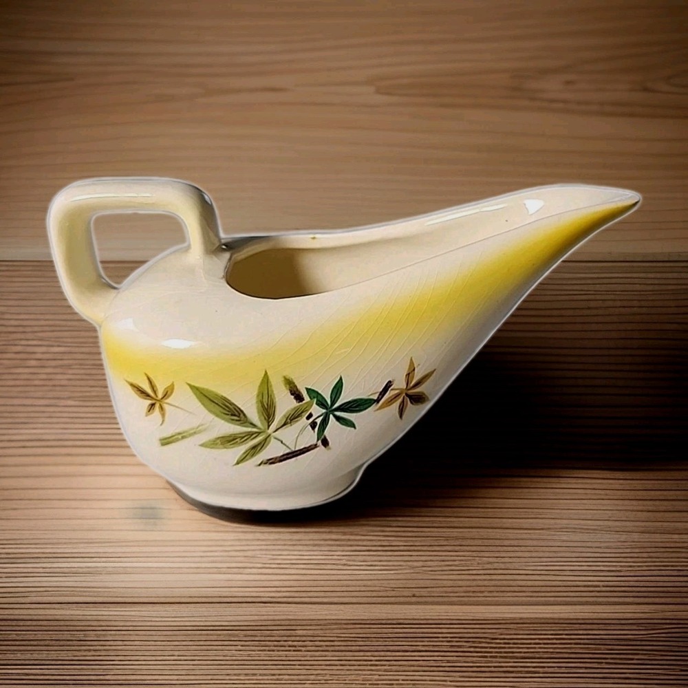 Vintage MCM Ceramic Creamer/Gravy Boat Tropical Leaves Harmony Tableware Decor